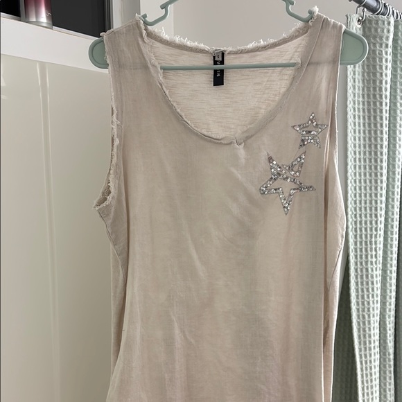 Cream Embellished Tank Top with Tan Details - Picture 1 of 3